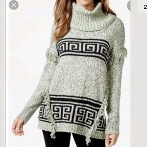 Kenzie Cowl Neck Fringed Sweater Oatmeal/Black